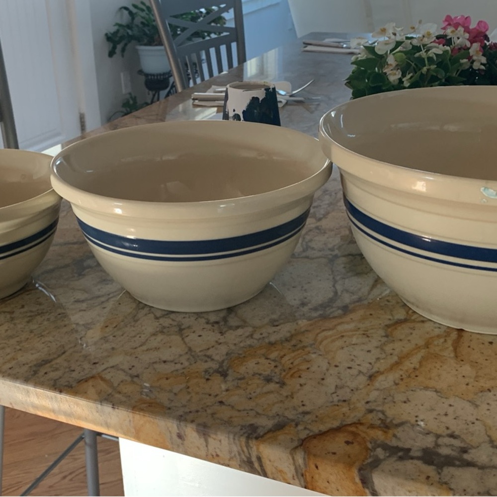 Cream Bowls with Blue Stripes